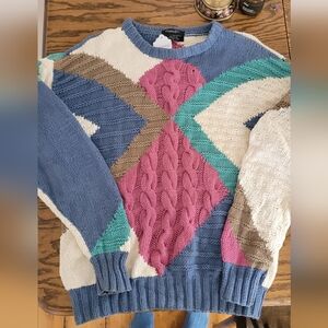 Dior Multicolor Vintage Crewneck Chunky Knit Sweater. Medium.